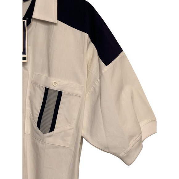 Vintage-Style Envoy Men White & Navy Polo Shirt W/ Front Pockets Large Deadstock - Picture 6 of 14